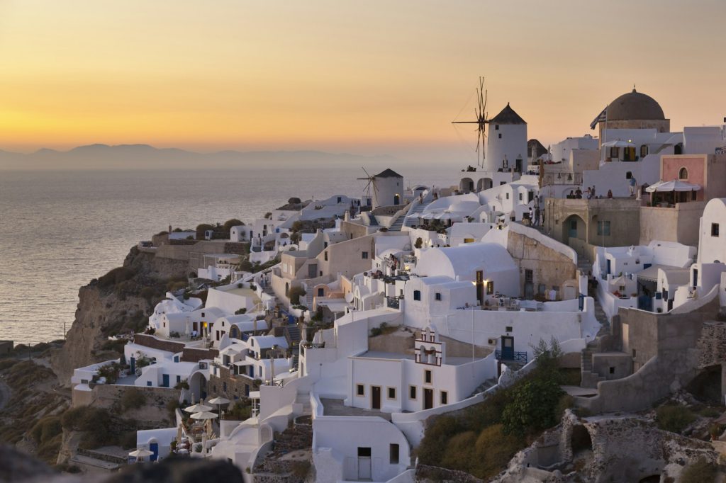 Oia Windmills At Dusk, Santorini
