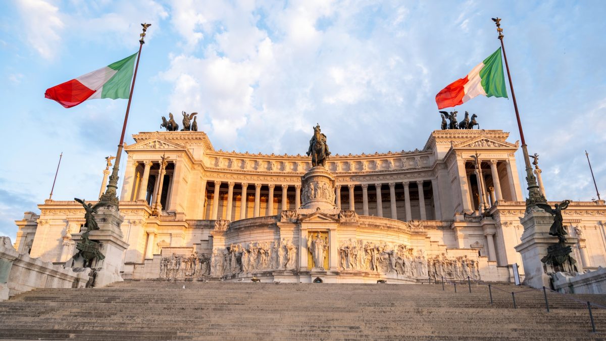 Victor Emmanuel II Monument in Rome at sunset, Italy